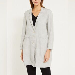 Eileen Fisher Organic Linen Longline Blazer Jacket Gray Check Size M